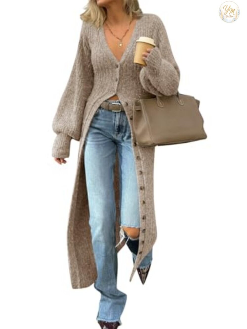 Chunky Knit Long Duster Cardigan Women V-Neck Button Down Maxi Sweater Dress